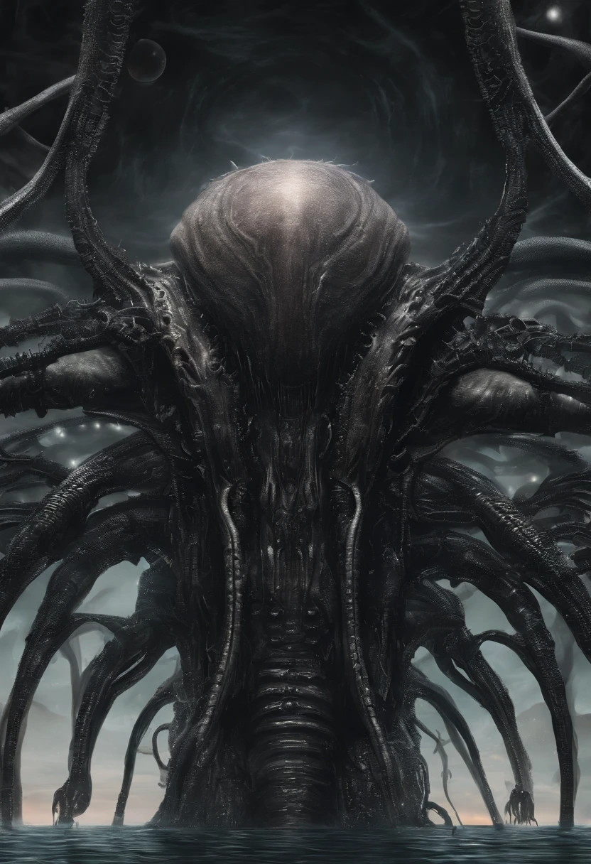 dark alien giger inspired landscape of dark oozing liquid tentacles and floating alien textured orbs, lovecraftian,visceral,nightmare,tentacles,dreadful humanoid,imagination,fantastical,dramatic,dark tones,paranormal,macro lens,surreal juxtaposition,lovecraftian,cosmic horror,horror,c'thulhu