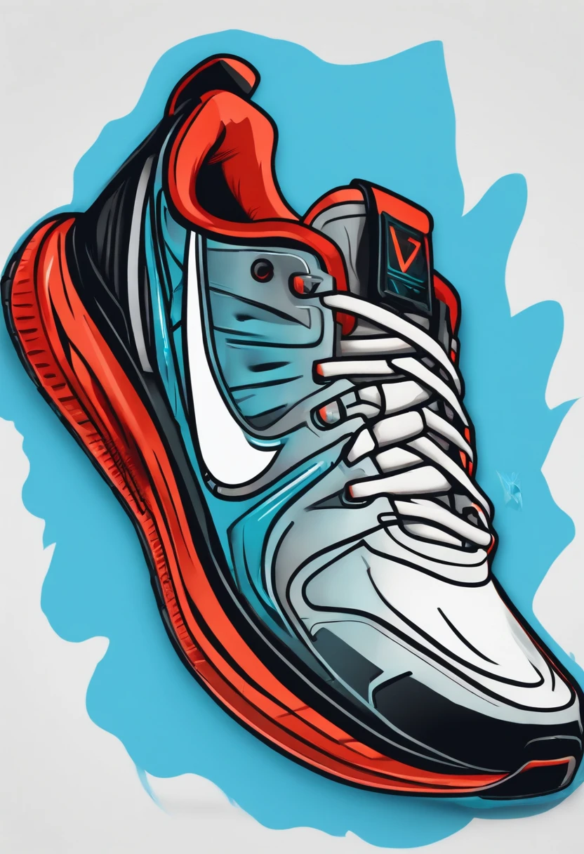 /imagine prompt: futuristic running shoe poster illustration for a sticker with a black background, in bold outline style, jagged edges, trashcore, light shading --v 5.2,