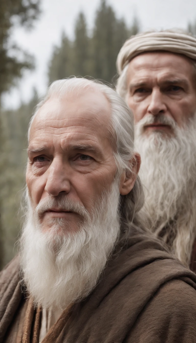 3 Old men, long white beard, prophet Methuselah, biblicalphotorealistic, 8k, Super Detail, accurate, best quality.