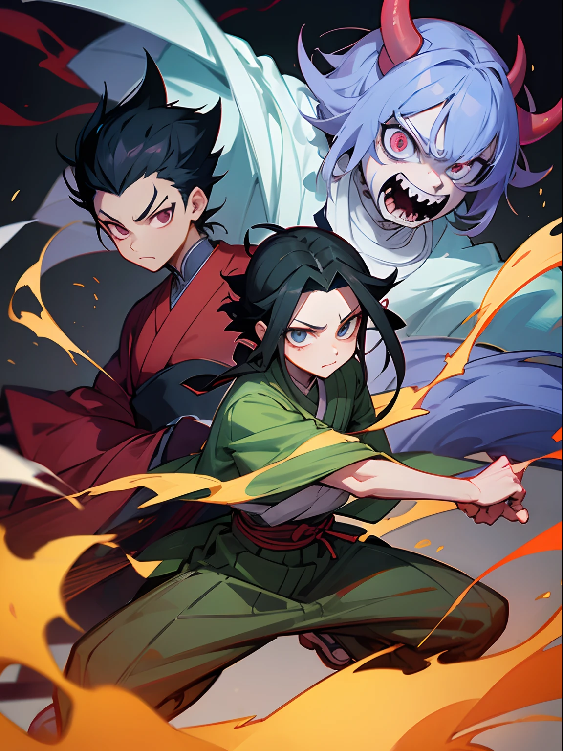 demon slayer ,Kamado Tanjiro,cartoon, art style, illustration ،boy