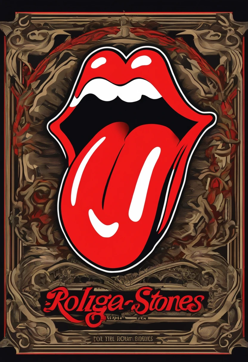 /imagine prompt: Rolling Stones tongue logo poster illustration for a sticker with a black background, in bold outline style, jagged edges, trashcore, light shading --v 5.2,
