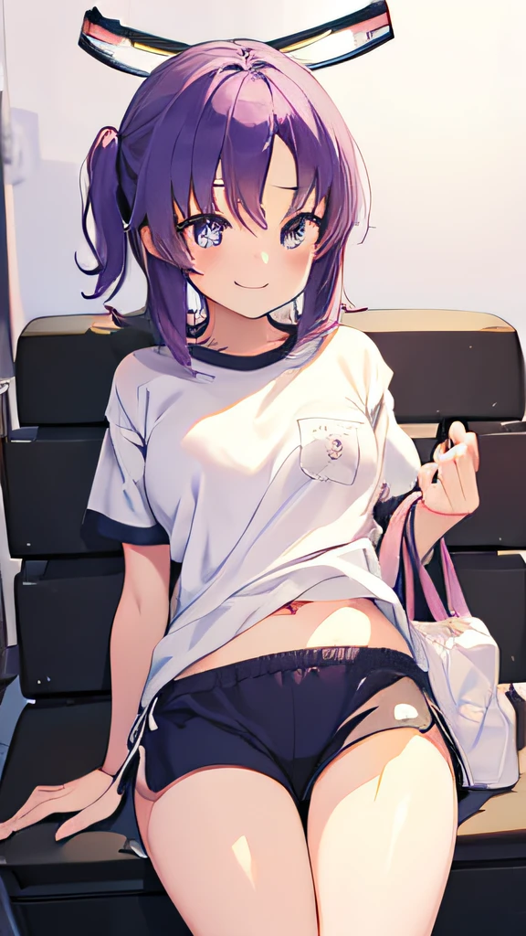 ((masutepiece)), ((Best Quality)), (Ultra-detailed), Anime style, Cut girl s, 1girl in, Solo, Gym Shorts 00, ((Beautiful eyes))0, Smile