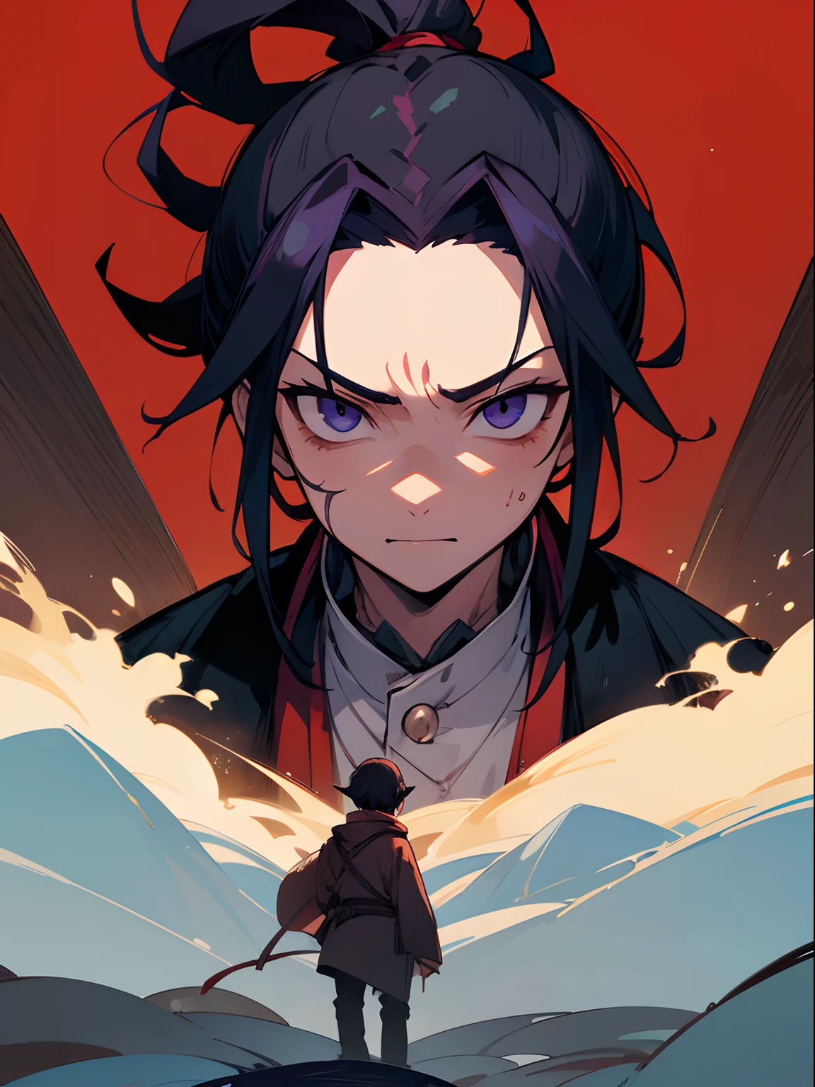 The boy Tanjiro Kamado from the anime of the demon killer in the mountains, a scar in the face