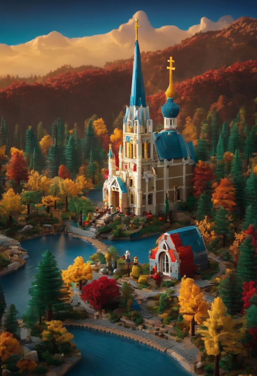a church made of LEGO, cartoon, disney style