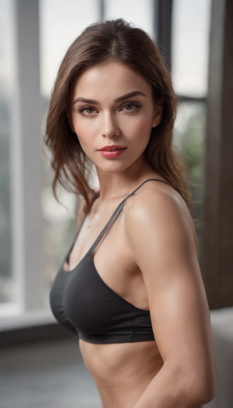 (best quality,4k,highres,masterpiece:1.2),ultra-detailed,(realistic,photorealistic,photo-realistic:1.37),fitness model,posing for the camera,sexy woman, beautiful body, beautiful face, detailed eyes, detailed lips, beautifully toned body, tight sports shorts, elastic booty, realistic skin texture, vibrant colors, sharp focus, professional lighting, attractive pose, high-quality photography, excellent composition