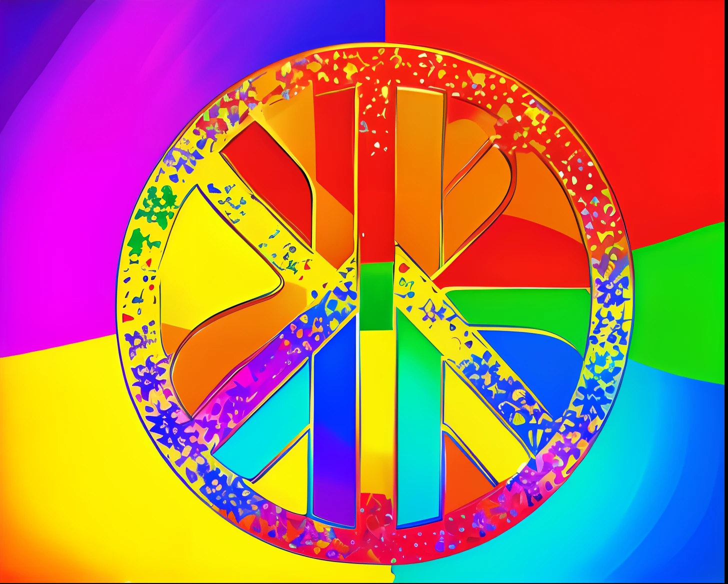 brightly colored Peace sign on a yellow background with a yellow background, Peace and love, Peace sign, Peace日, love Peace and unity, Peacefull, hippie motifs, User Photos, flower power, Woodstock, hippie, Peace, hippie, Dōjin works, Width, Peace atmopshere, neon yellow madhubani, world Peace, edit