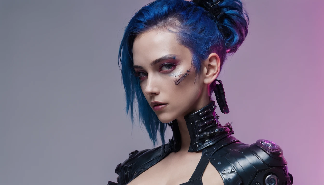 Cyberpunk woman posing for a photoshoot, bizarre fashion, sexy outfit, punk fashion, leotard, bodysuit, cyberpunk style.