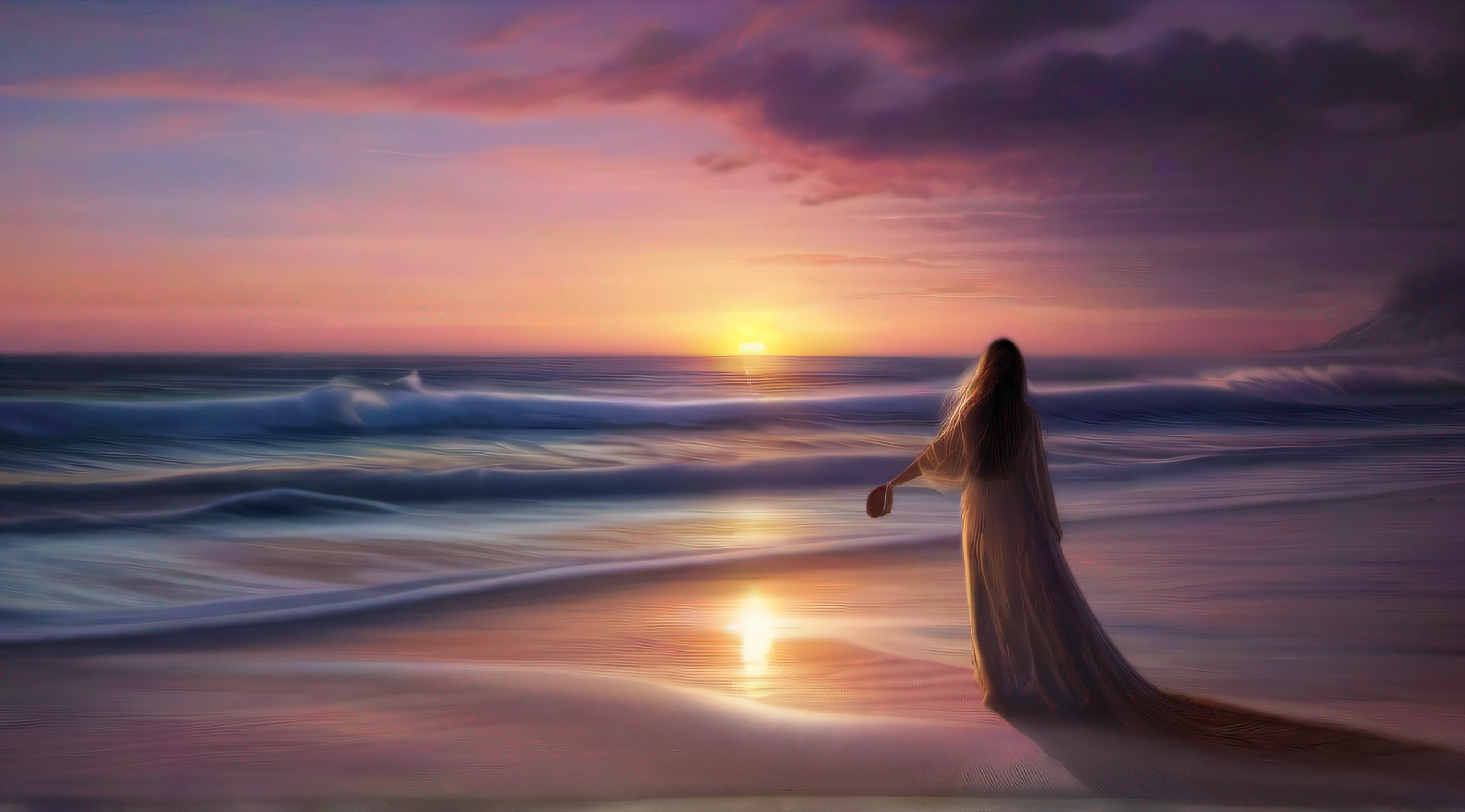 playa al atardecer con una preciosa puesta de sol muy realista