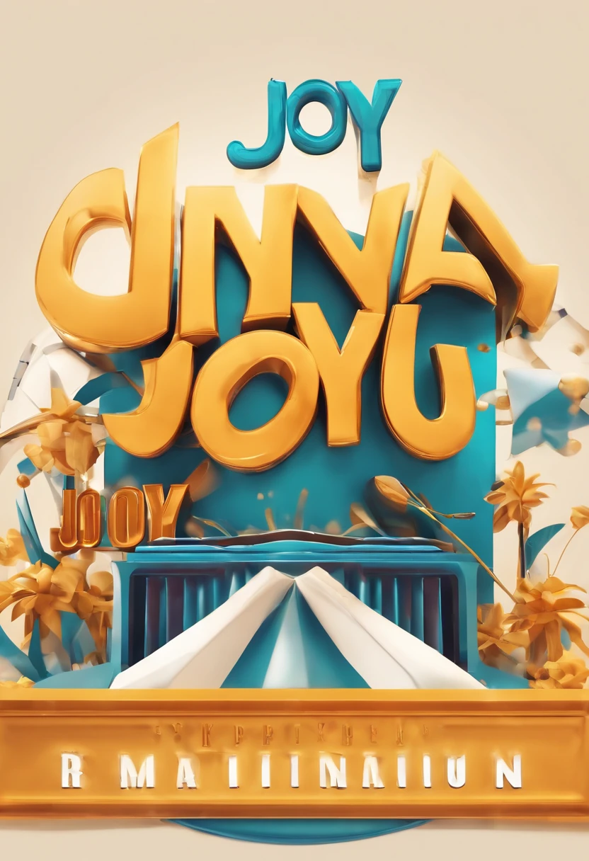 movie production logo design, logo text as " Joy films ", logo expressing happiness and joy, 3D render, octane rendering, cinema 4D render, photorealism, hyper-realistic, beautiful lettering art,