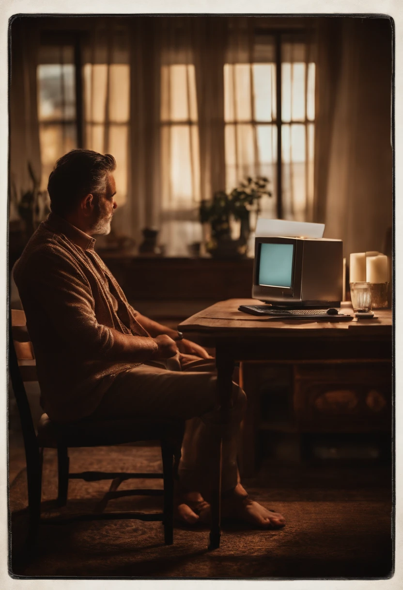 Retrato de um pai em uma mesa com computador