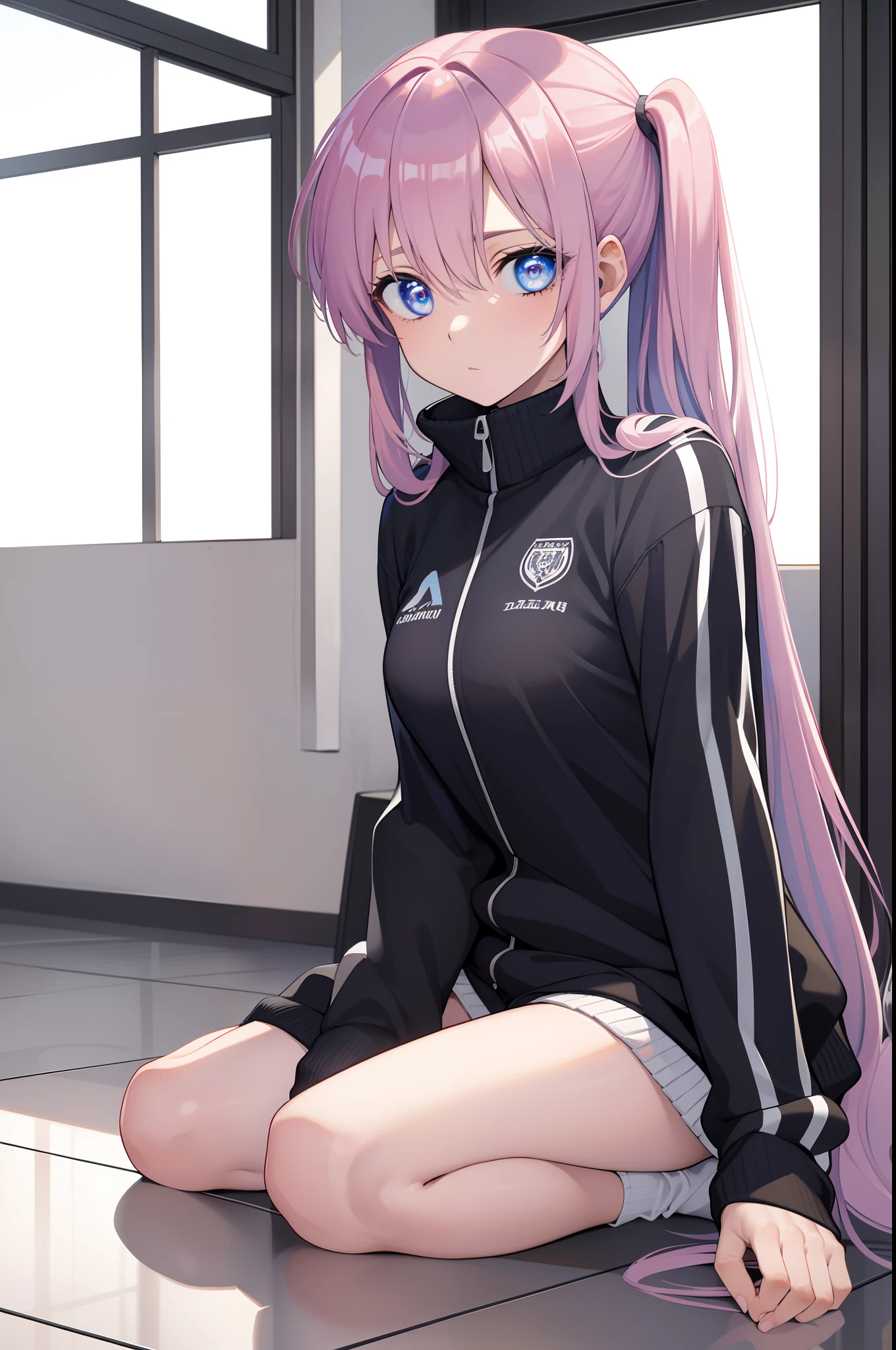 Miyakoshikimori, Miyako Shikimori, Cabello largo, ojos azules, pelo entre los ojos, cabello rosado,
Mangas largas QUEBRAR, chaqueta, Camisa blanca, Cola de caballo lateral, chaqueta azul, Chaqueta de atletal, tracksuit,
DESCANSO mirando al espectador,
DESCANSO en interiores, Classroom,
QUEBRAR (Obra maestra:1.2), La mejor calidad, High resolution, Unidad 8K Fondo de pantalla, (illustration:0.8), (hermosos ojos detallados:1.6), Cara extremadamente detallada, Perfect lighting, CG extremadamente detallado, (Manos perfectas, Perfect anatomy),