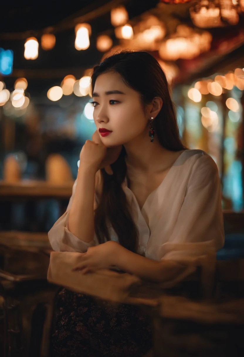 woman with white shirt and necklace standing on street at night, a young asian woman, chinese girl, an asian woman, chinese woman, young asian girl, young asian woman, infp young woman, beautiful young korean woman, soft portrait shot 8 k, beautiful south korean woman, portrait soft low light, korean girl, korean woman, captured on canon eos r 6