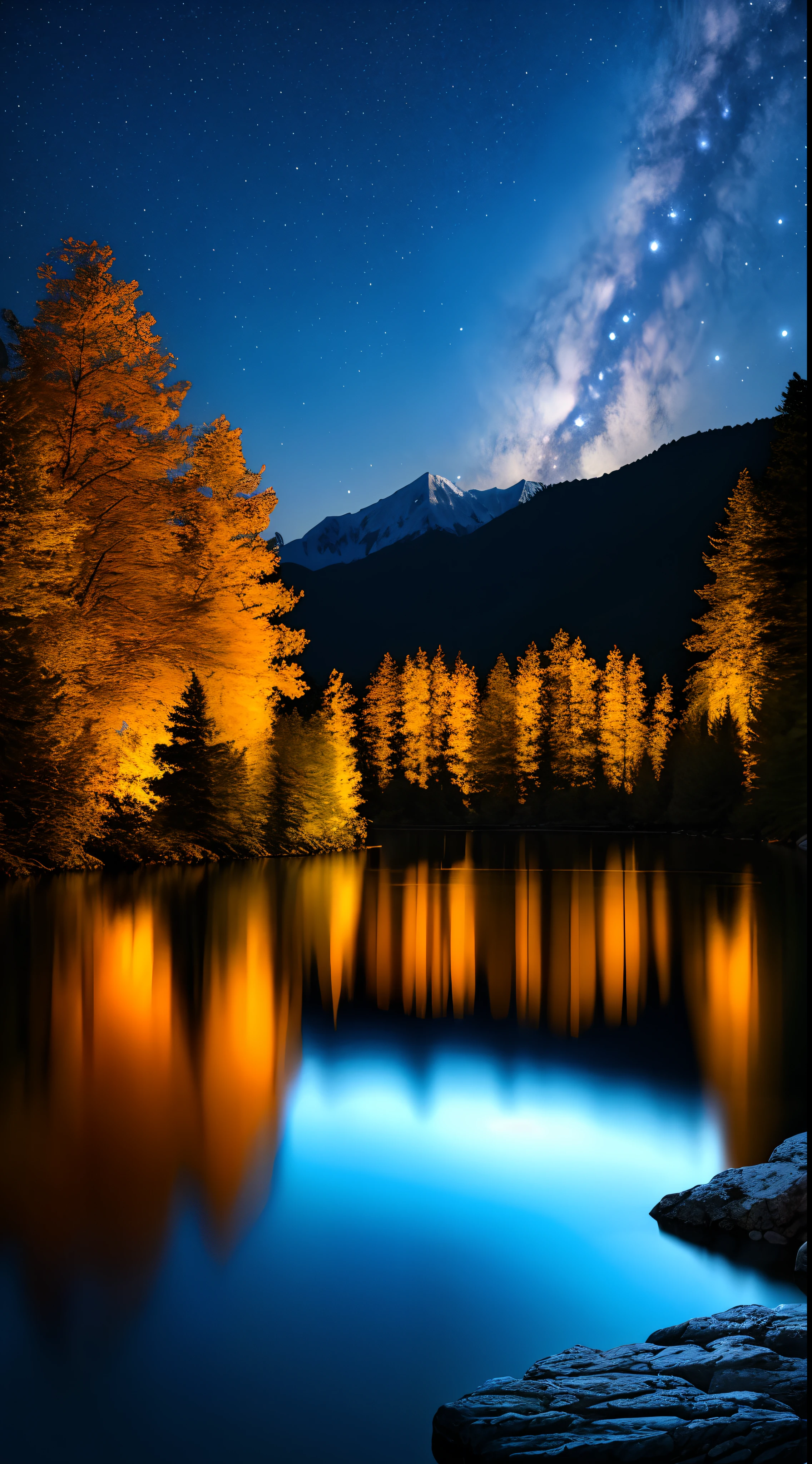 A beautiful night view with pictures of lakes and mountains, Magnificent background, amazing wallpapers, 4K HD wallpapers very detailed, wallpaper hd, Very Beautiful Digital Art, Beautiful wallpaper, Beautiful art UHD 4 K, heaven on earth, magical sparkling lake, Blue night, detailed dreamscape, magical scenery, 4k highly detailed digital art, wallpaper 4 k