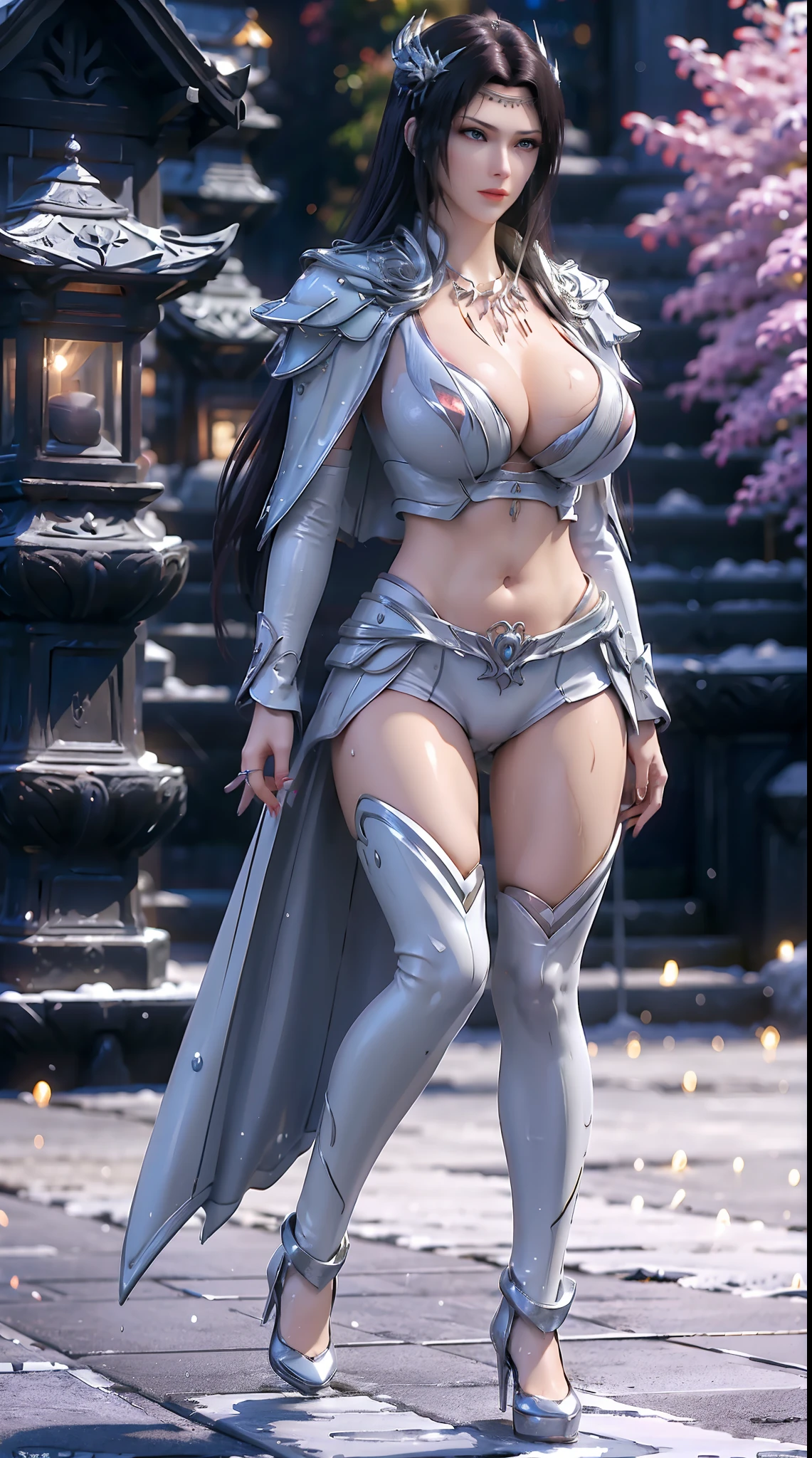 1GIRL, SOLO, COQUETTE, (HAIR ORNAMENT, NECKLACE), (WET HUGE FAKE BOOBS:1.3), (STREET CITY BACKGROUND), (ICE PHOENIX MECHA CROP TOP, ROYAL CAPE, CLEAVAGE:1.2), (SKINTIGHT YOGA HOTPANTS, HIGH HEELS:1.2), (PERFECT BODY, FULL BODY VIEW:1.5), (LOOKING AT VIEWER), (WALKING DOWN:1.2), MUSCLE ABS:1.3, ULTRA HIGHT DEFINITION, 8K, 1080P.