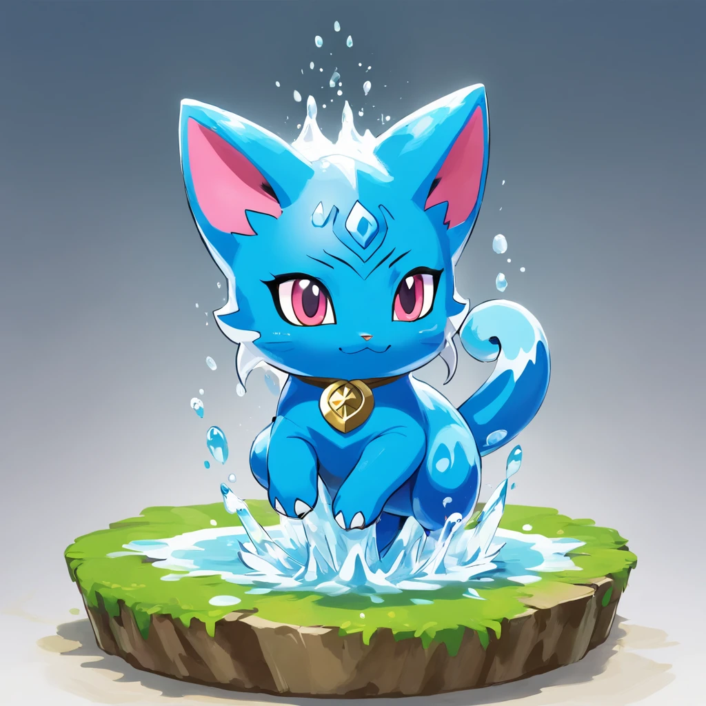 Mew made of water slime, vivid light blue and blue, dripping with water and slime, causing tsunamis, masterpiece, best quality