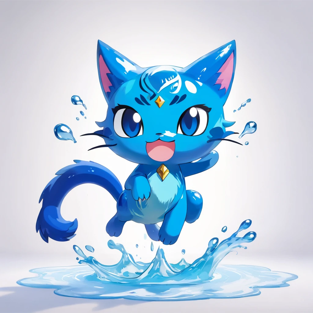 Mew made of water slime, vivid light blue and blue, dripping with water and slime, causing tsunamis, masterpiece, best quality