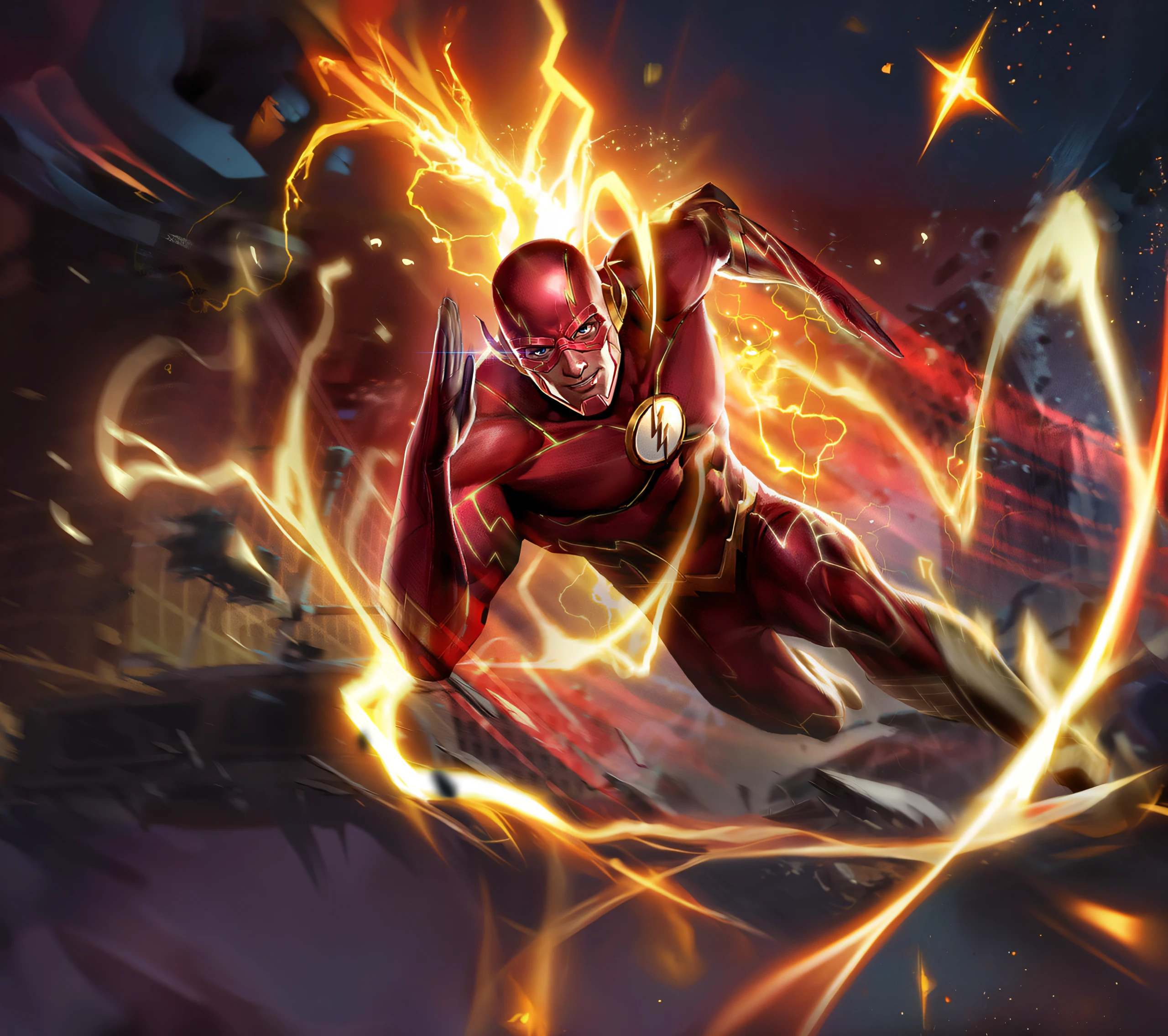 Alabi flew through the air in a flash suit, Gorgeous sparkle elegance, The Flash, flash image, author：Eddie Mendoza, flash photo, speedster, Flash, Artgerm JSC, The flash comes on, Unexpected flickering, iconic character splash art, Red lightning!!, flash lighting, Enable flash, flash photo, Fan art, author：Ignacio Zuloaga