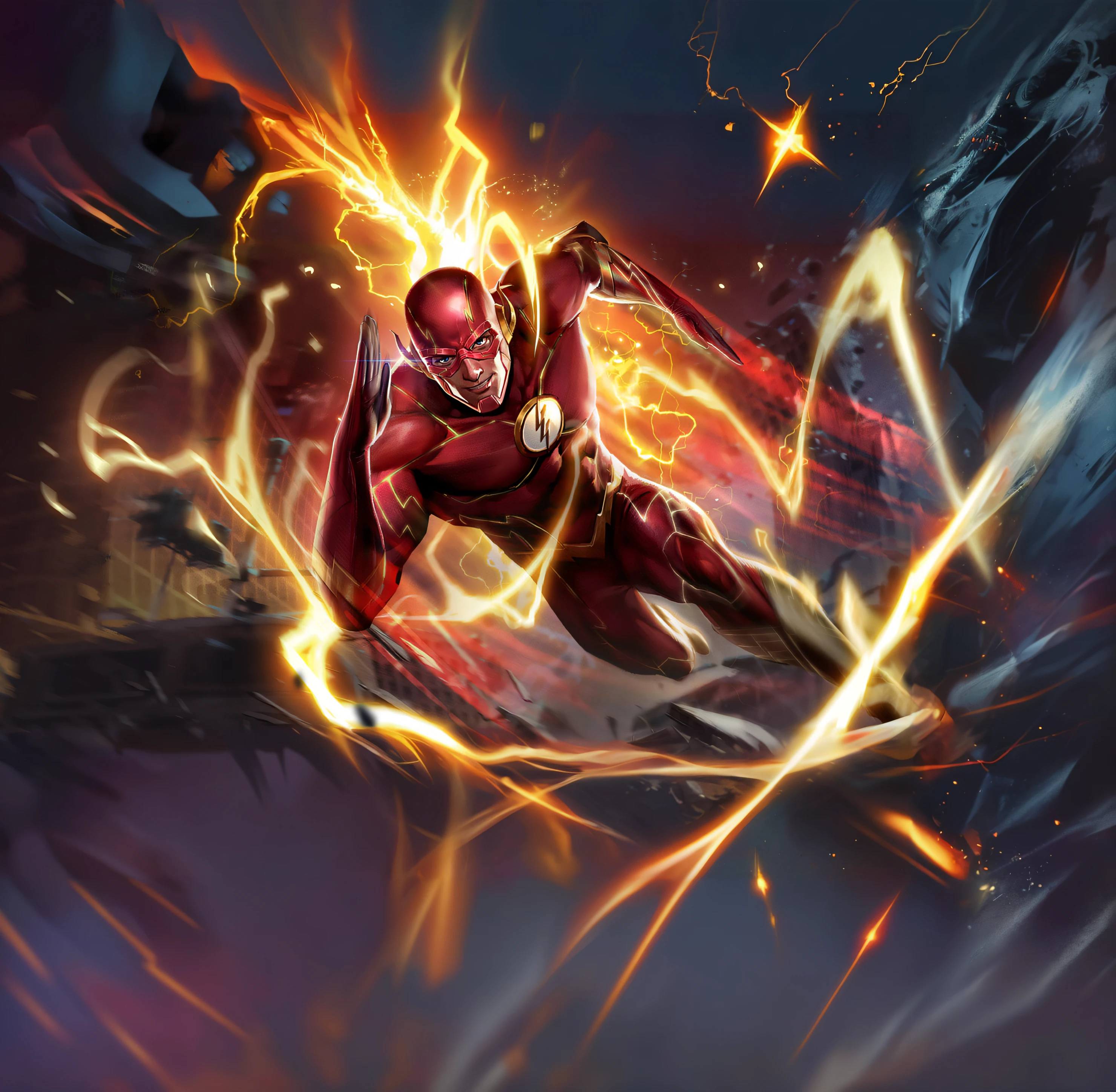 Arakfi flashed in the air，A bolt of lightning appeared in his chest, Gorgeous glitter elegance, The Flash, flash image, author：Eddie Mendoza, iconic character splash art, 3840 x 2160, 3840 x 2160, Artgerm JSC, Unexpected flashes, Flash explosion, flash lighting, Flash