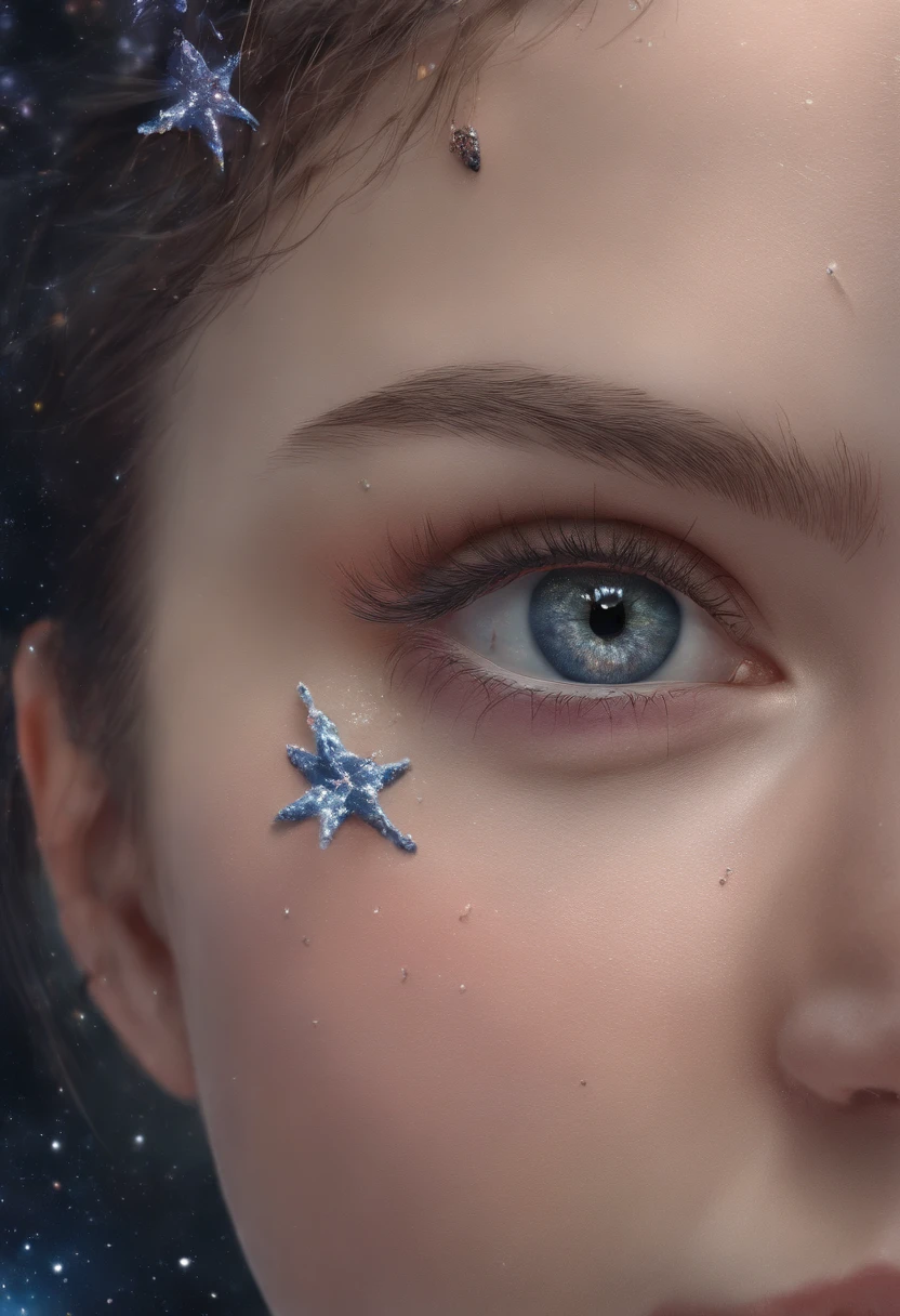 (best quality, master part), 1girl, Posar, particuls, vento, flor, parte superior do corpo, fundo simples, looking up at the audience, louro, milky ways, aesthetic