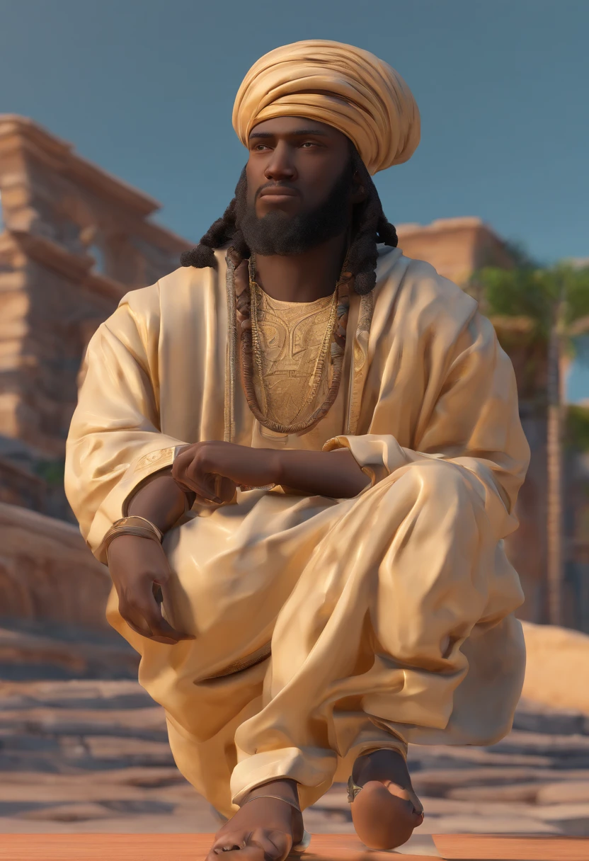 a close up of a statue of a person with a sword, a low poly render by senior environment artist, Artstation contest winner, digital art, desert fighter ancient mage, sorcerer of sand, arabian samurai, video game render, 3 d character render, white cloak, desert robe, 3 d character art, high res render, flowing white robes, desert nomad