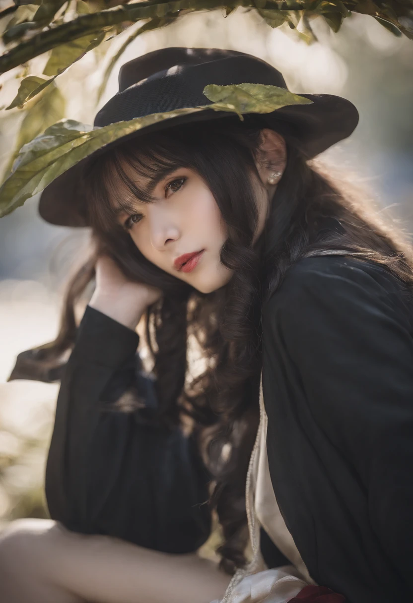 araffe girl with blue eyes and a black scarf sitting on a bench, ulzzang, white hime cut hairstyle, black hime cut hair, anime girl in real life, anime girl cosplay, beautiful anime style, Middle metaverse, 8k)), beautiful anime girl, kanliu666, sakimichan, pretty anime girl