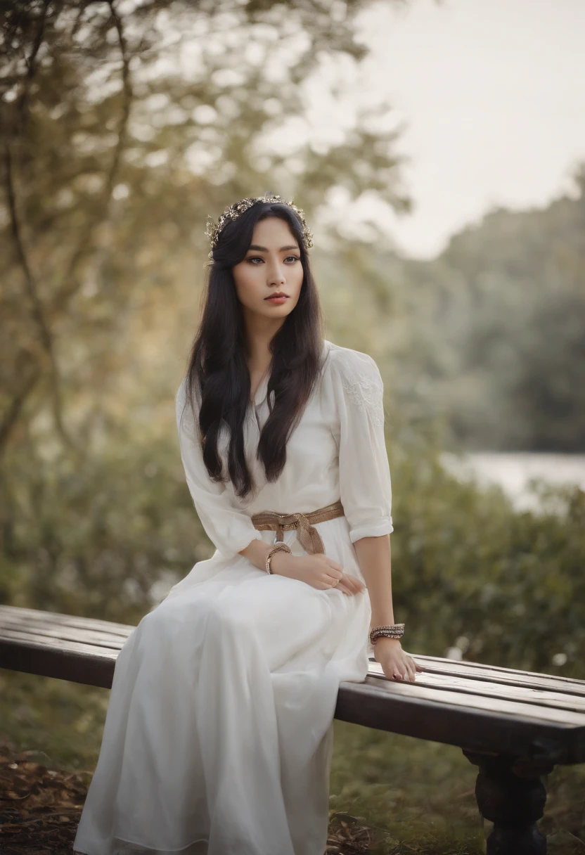 araffe girl with blue eyes and a black scarf sitting on a bench, ulzzang, white hime cut hairstyle, black hime cut hair, anime girl in real life, anime girl cosplay, beautiful anime style, Middle metaverse, 8k)), beautiful anime girl, kanliu666, sakimichan, pretty anime girl