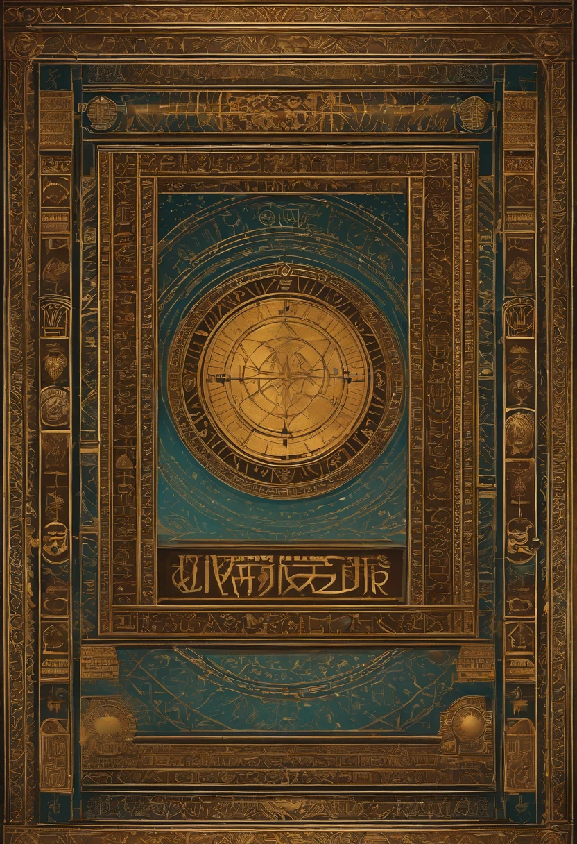 collectible card design, outside frame with sci fi hieroglyphic library laboratory design, inside should be blank, the corners are decorated by a strange series of symbols, each of them covering a different universal aspect, in total there are sixteen of them, they are laid out in four rows of four, colorful, award-winning, professional, highly detailed,