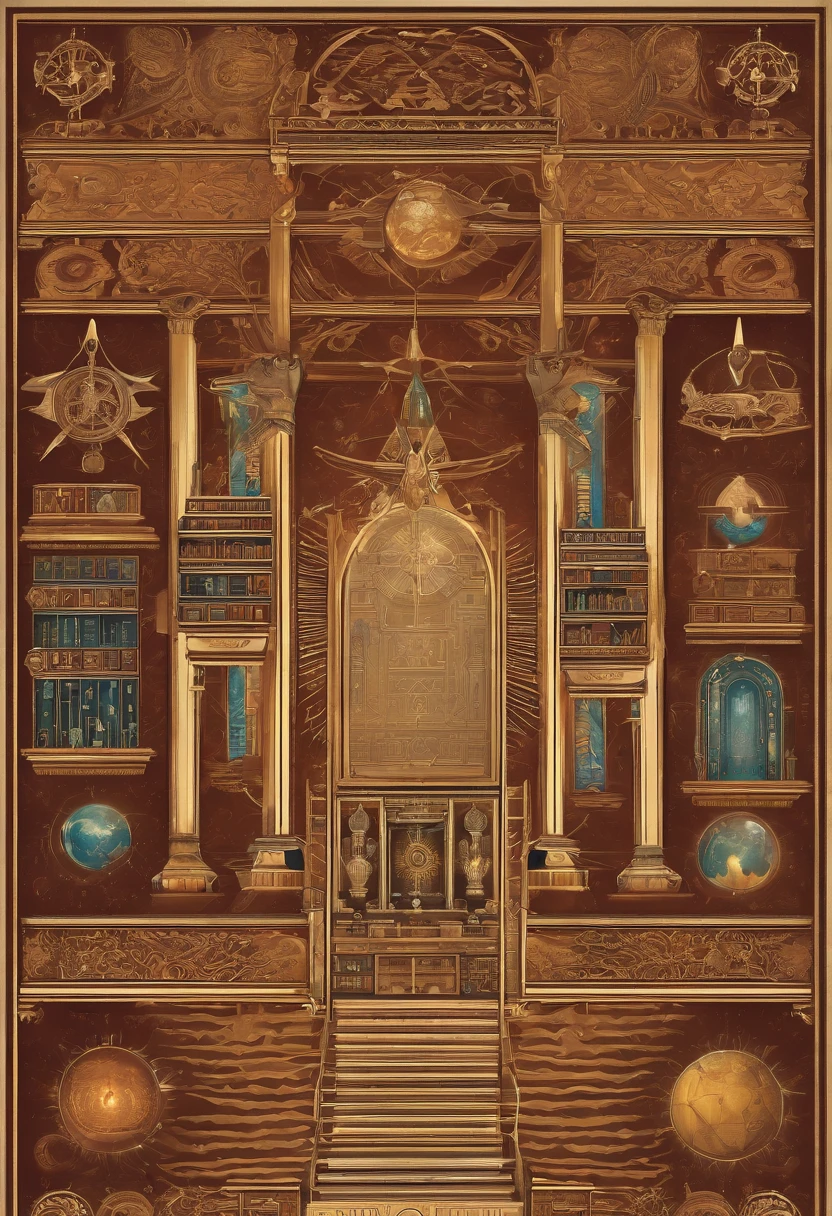 collectible card design, outside frame with sci fi hieroglyphic library laboratory design, inside should be blank, the corners are decorated by a strange series of symbols, each of them covering a different universal aspect, in total there are sixteen of them, they are laid out in four rows of four, colorful, award-winning, professional, highly detailed,