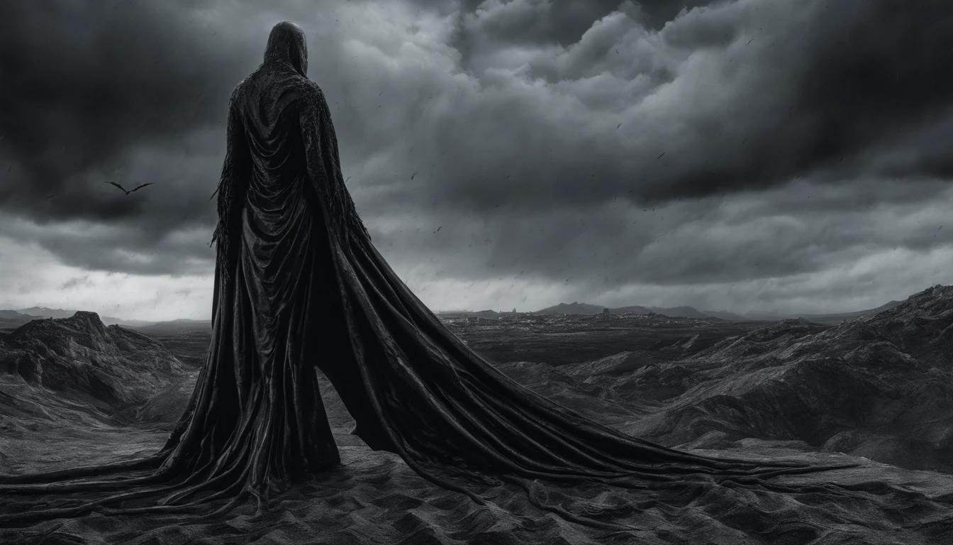 (back view,    naked woman, STANDING LEGS APART, black patent high heels, black latex stockings, black latex gloves) dramatic angle, extreme angle shot, low-angle shot, wide-angle shot, dark moody storm-clouds sky, lovecraftian,visceral,nightmare,tentacles,dreadful humanoid,imagination,fantastical,dramatic,dark tones,paranormal,macro lens,surreal juxtaposition,lovecraftian,cosmic horror,horror,c'thulhu background