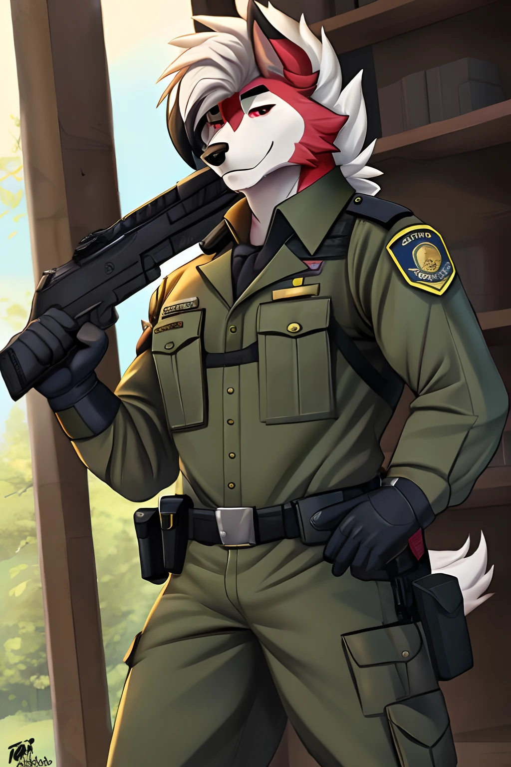 seguro, Beautiful, incredible, impressionante, poster, sozinho, (Twilight Lycanroc), antro, Clothes, usando roupas da segunda guerra alemanha , jaqueta de couro, with a gun in hand, com chapeu de general, Pants, Antecedentes detalhados, cidade, Outside, corpo fisico forte, grande peitorais estufados marcado na roupa de guerra alemanha grandes, macho, man, men Man in uniform posing for photo in studio, uniformee dos oficiais, uniformee completo, uniformee completo, Uniforme Geral, Uniforme militar, vestindo roupa militar, usando uniformee militar, police uniform, em uniformee militar preto, equipamento militar, Army uniform, usando uniformee militar, uniforme, oficial, militares imperiais, Roupa de soldado, vestindo um general\Uniforme