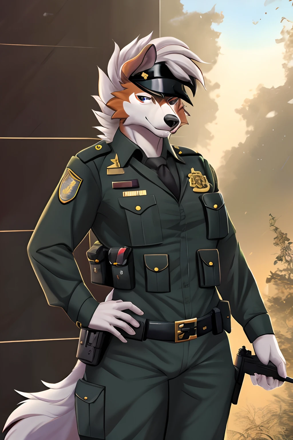 seguro, Beautiful, incredible, impressionante, poster, sozinho, (Twilight Lycanroc), antro, Clothes, usando roupas da segunda guerra alemanha , jaqueta de couro, with a gun in hand, com chapeu de general, Pants, Antecedentes detalhados, cidade, Outside, corpo fisico forte, grande peitorais estufados marcado na roupa de guerra alemanha grandes, macho, man, men Man in uniform posing for photo in studio, uniformee dos oficiais, uniformee completo, uniformee completo, Uniforme Geral, Uniforme militar, vestindo roupa militar, usando uniformee militar, police uniform, em uniformee militar preto, equipamento militar, Army uniform, usando uniformee militar, uniforme, oficial, militares imperiais, Roupa de soldado, vestindo um general\Uniforme