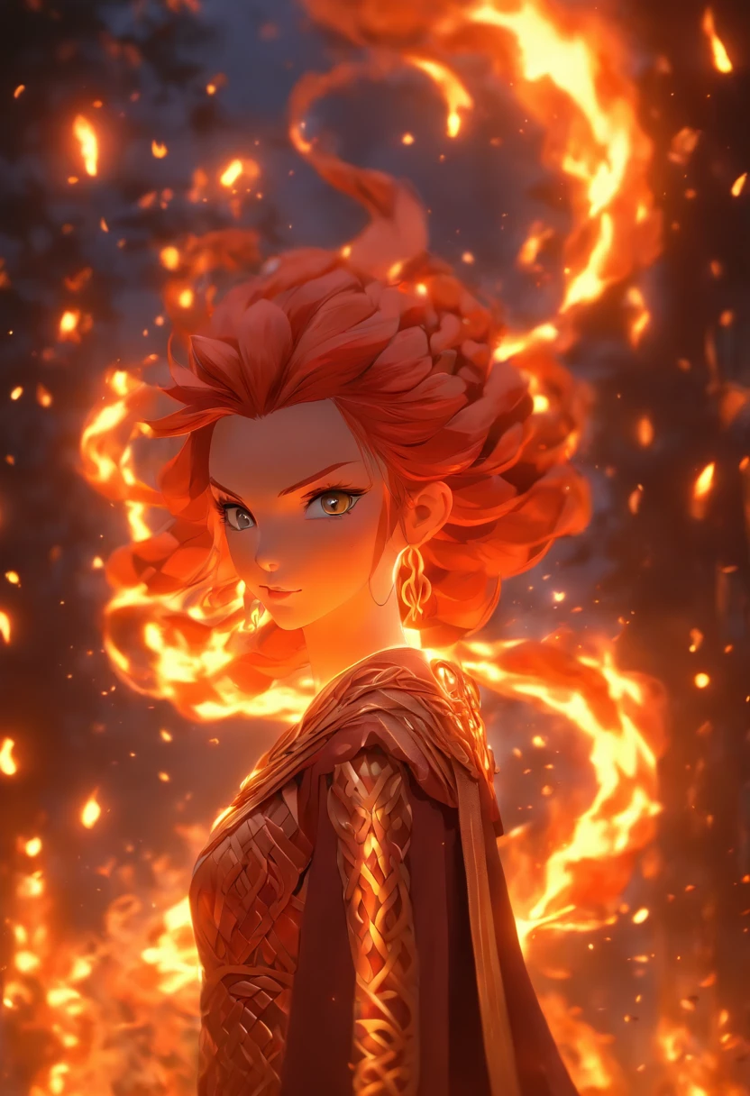 (((Brigit))) best quality, ultra-high resolution, 4K detailed CG, master piece,Redhead,Celtic goddess,fire,Celtic clothing,Celtic mythology, ((Fire Goddess)) , Celtic image, aesthetic, centered on the screen