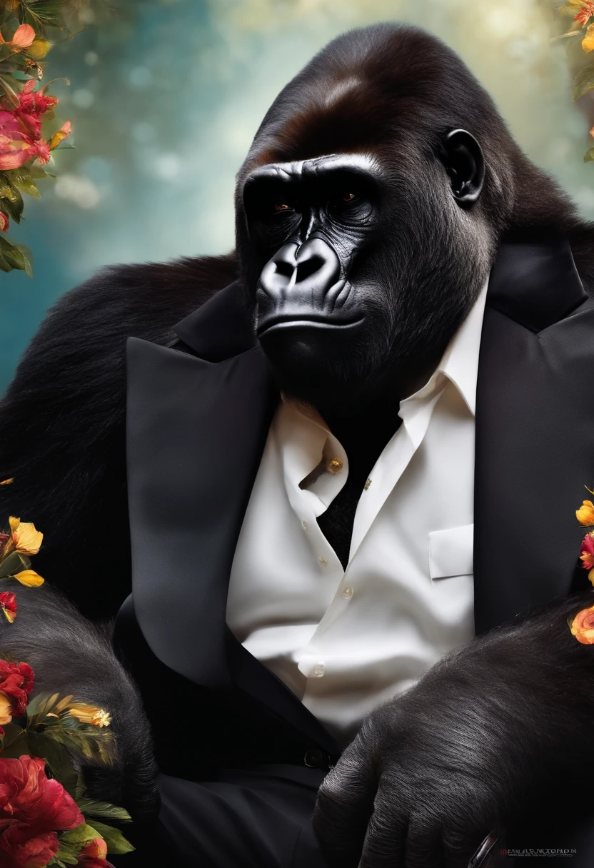 gorilla wearing dark glasses with elegant clothes