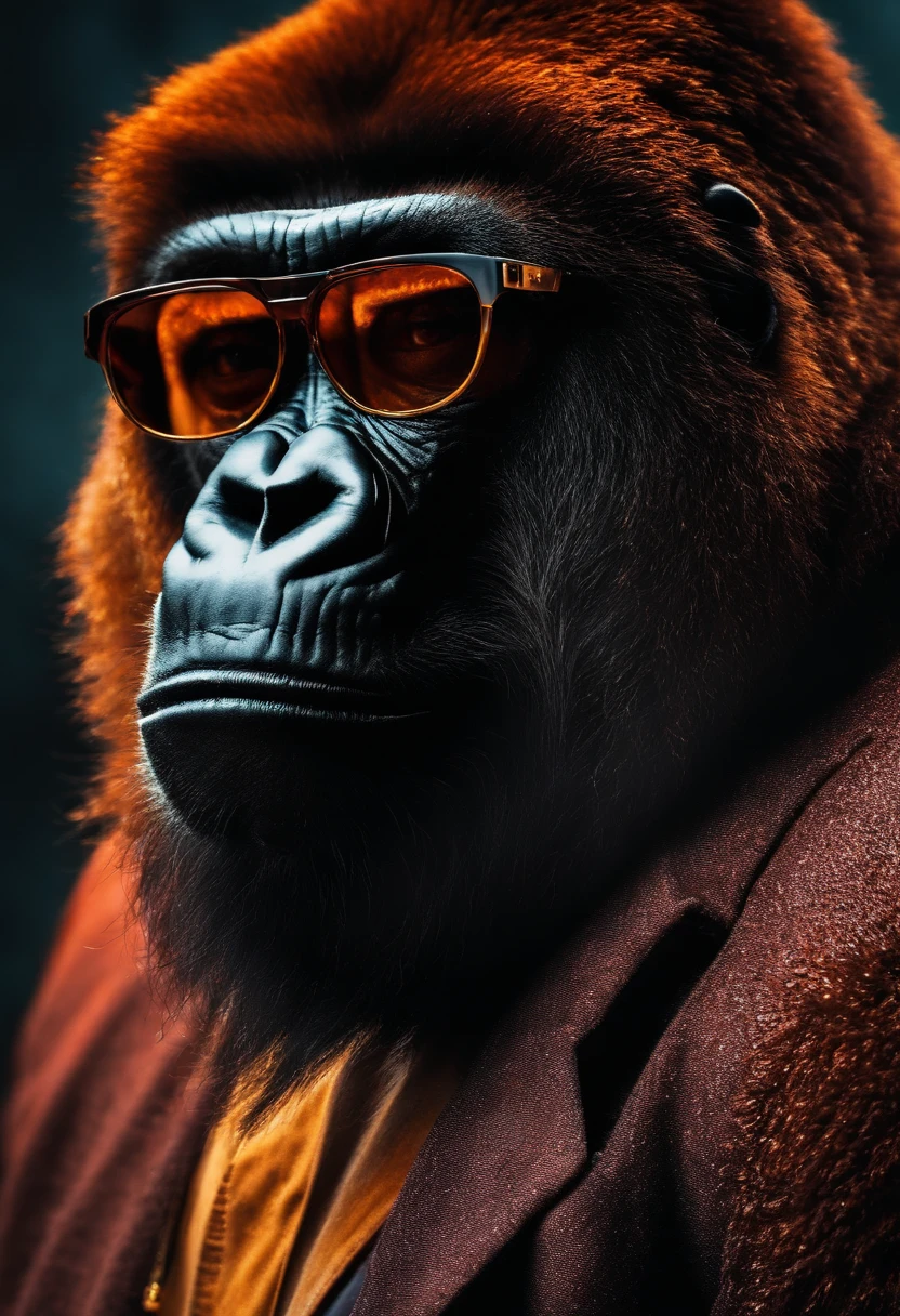 gorilla wearing dark glasses with elegant clothes