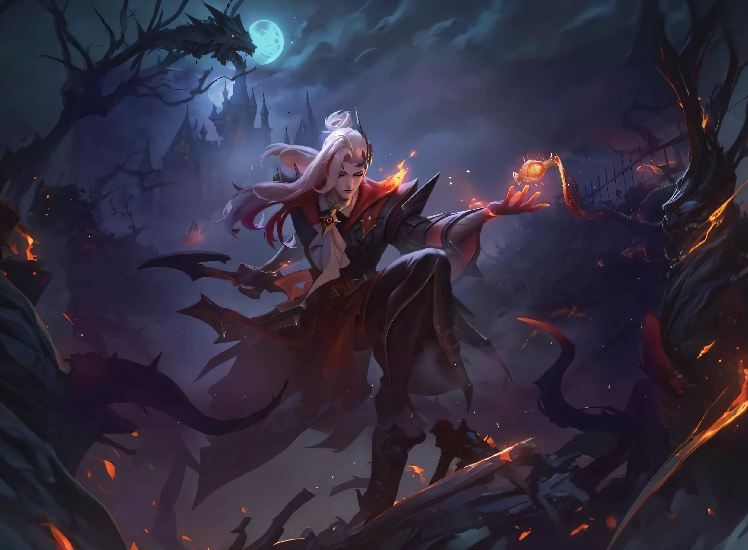 a woman with a sword and a demon on her back, by Yang J, heise jinyao, astri lohne, Onmyoji detailed art, onmyoji, dark witch character, 《league of legend》Casas in , castlevania witch, painted in the style arcane, Splash Art, IG model | Art germ, Katarina
