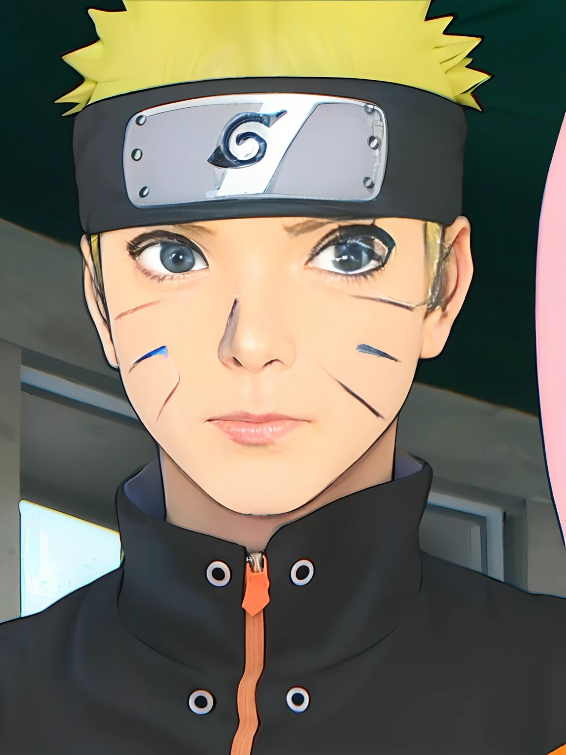 Boy 1, Uzumaki Naruto from Naruto, yellow hair, blue eyes, cat whiskers, black bandana with Konoha logo, black shirt with orange zipper,77mm