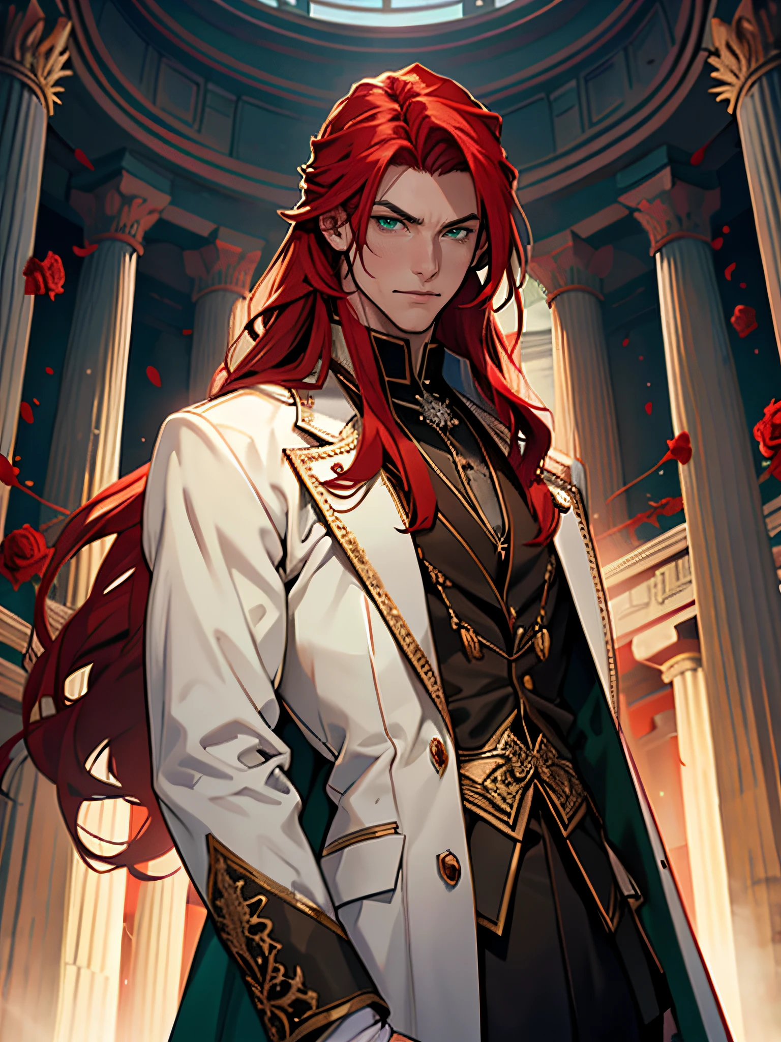 detailed male face, realistic anime green eyes, no emotions, INTJ