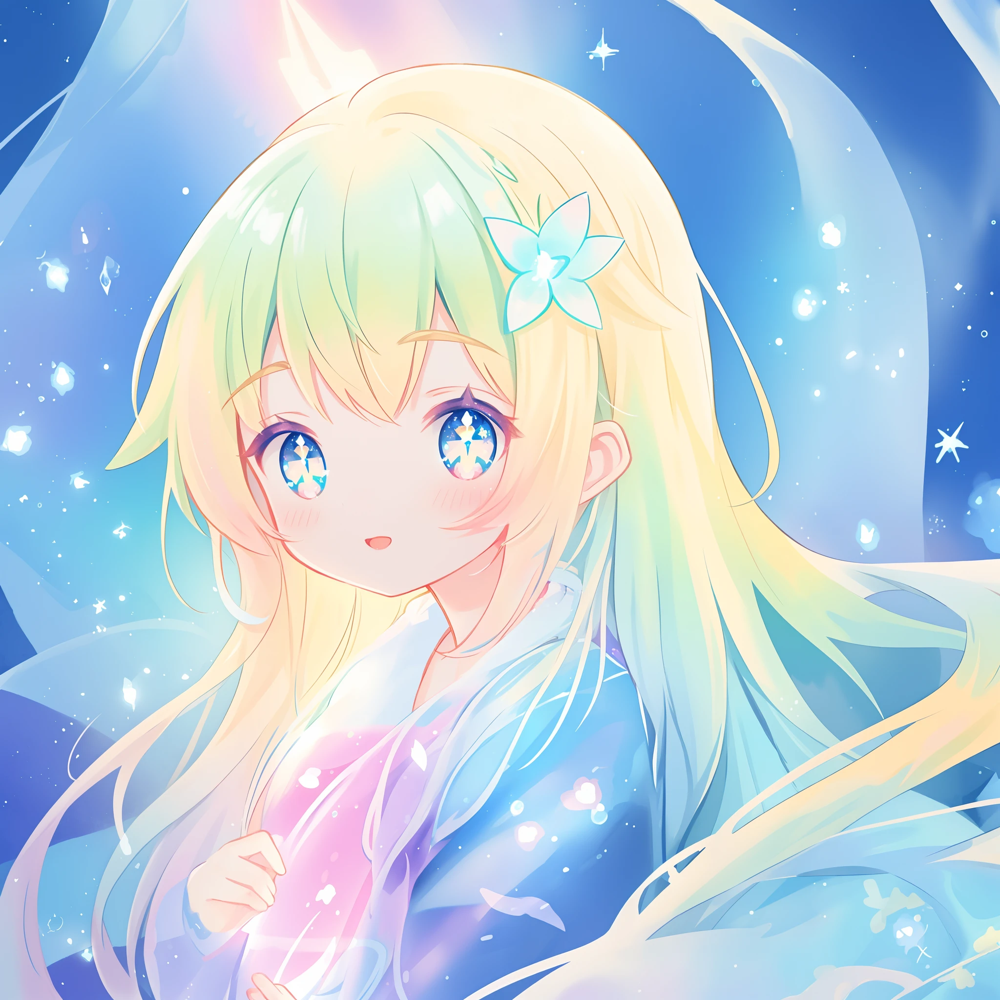 beautiful anime girl in colorful dress made of water, vibrant pastel colors, (colorful), magical liquid lights, colorful long hair made of liquid light, sparkling lines of light, inspired by Glen Keane, inspired by Lois van Baarle, disney art style, by Lois van Baarle, glowing aura around her, by Glen Keane, jen bartel, glowing lights! digital painting, flowing glowing hair, glowing flowing hair, beautiful digital illustration, fantasia background, whimsical, magical, fantasy, beautiful face, ((masterpiece, best quality)), intricate details, highly detailed, sharp focus, 8k resolution, sparkling detailed eyes, liquid watercolor