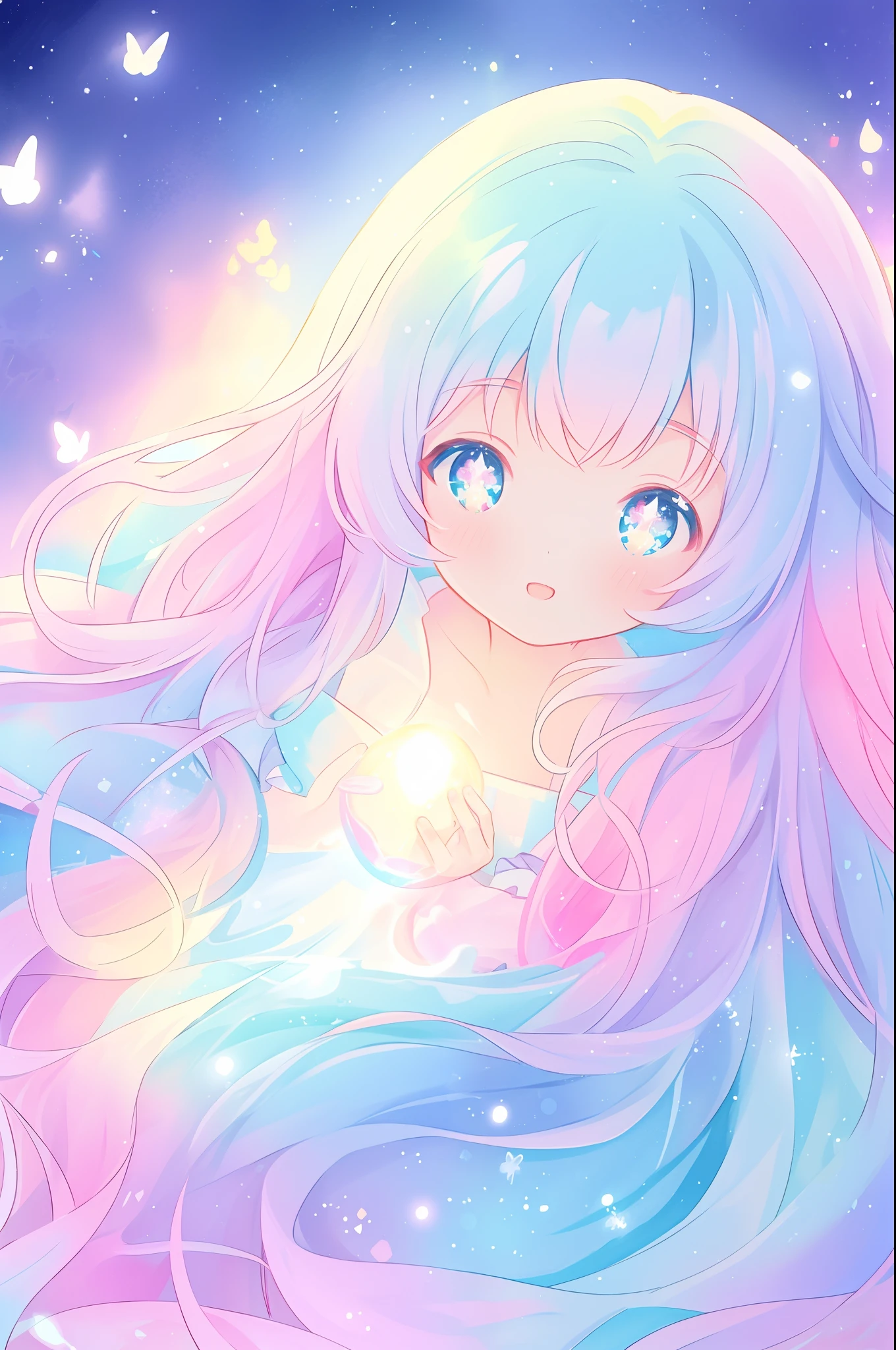beautiful anime girl in colorful dress made of water, vibrant pastel colors, (colorful), magical liquid lights, colorful long hair made of liquid light, sparkling lines of light, inspired by Glen Keane, inspired by Lois van Baarle, disney art style, by Lois van Baarle, glowing aura around her, by Glen Keane, jen bartel, glowing lights! digital painting, flowing glowing hair, glowing flowing hair, beautiful digital illustration, fantasia background, whimsical, magical, fantasy, beautiful face, ((masterpiece, best quality)), intricate details, highly detailed, sharp focus, 8k resolution, sparkling detailed eyes, liquid watercolor