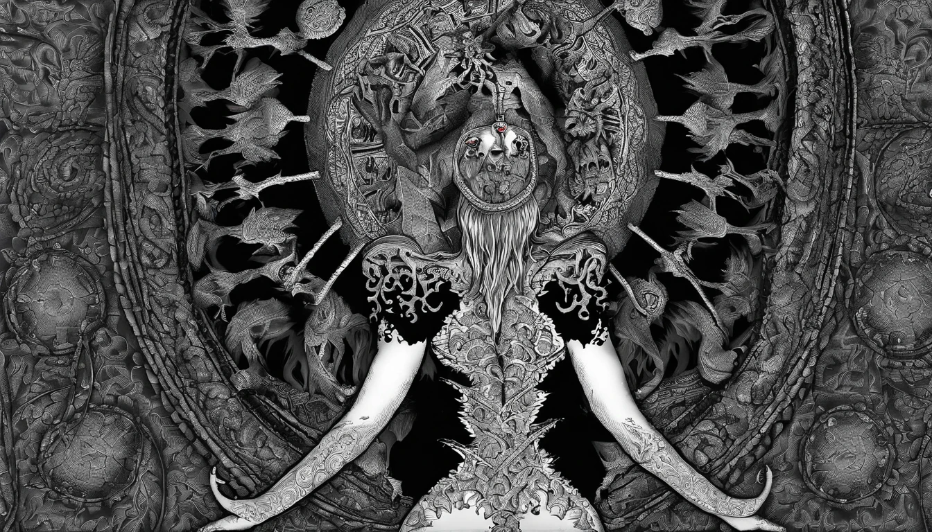 back view,    (naked woman, STANDING LEGS APART, black patent high heels, black latex stockings, black latex gloves) dramatic angle, extreme angle shot, low-angle shot, wide-angle shot, dark moody storm-clouds sky, lovecraftian,visceral,nightmare,tentacles,fantastical,dramatic,dark tones,paranormal,macro lens,surreal juxtaposition,lovecraftian,cosmic horror,horror,c'thulhu background