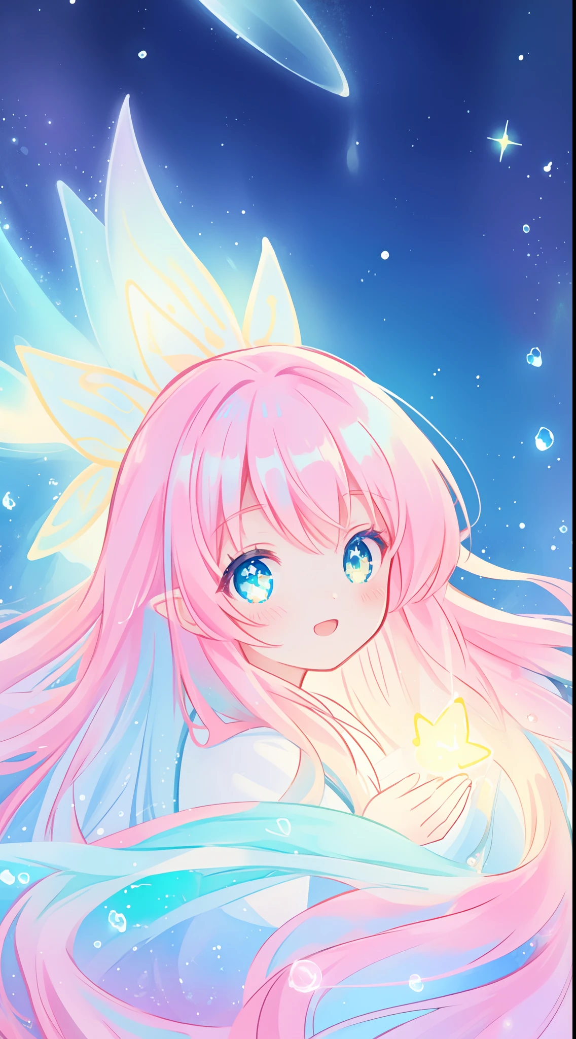 beautiful anime girl in colorful dress made of water, vibrant pastel colors, (colorful), magical liquid lights, colorful long hair made of liquid light, sparkling lines of light, inspired by Glen Keane, inspired by Lois van Baarle, disney art style, by Lois van Baarle, glowing aura around her, by Glen Keane, jen bartel, glowing lights! digital painting, flowing glowing hair, glowing flowing hair, beautiful digital illustration, fantasia background, whimsical, magical, fantasy, beautiful face, ((masterpiece, best quality)), intricate details, highly detailed, sharp focus, 8k resolution, sparkling detailed eyes, liquid watercolor