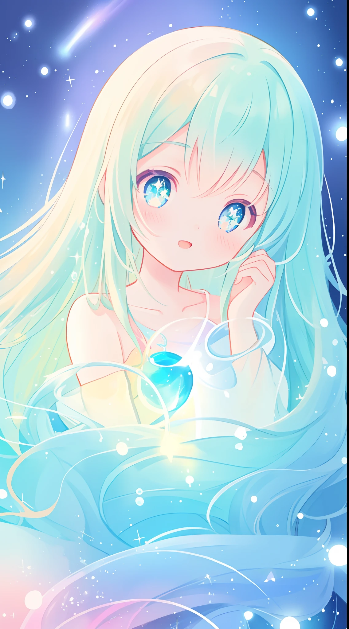 beautiful anime girl in colorful dress made of water, vibrant pastel colors, (colorful), magical liquid lights, colorful long hair made of liquid light, sparkling lines of light, inspired by Glen Keane, inspired by Lois van Baarle, disney art style, by Lois van Baarle, glowing aura around her, by Glen Keane, jen bartel, glowing lights! digital painting, flowing glowing hair, glowing flowing hair, beautiful digital illustration, fantasia background, whimsical, magical, fantasy, beautiful face, ((masterpiece, best quality)), intricate details, highly detailed, sharp focus, 8k resolution, sparkling detailed eyes, liquid watercolor