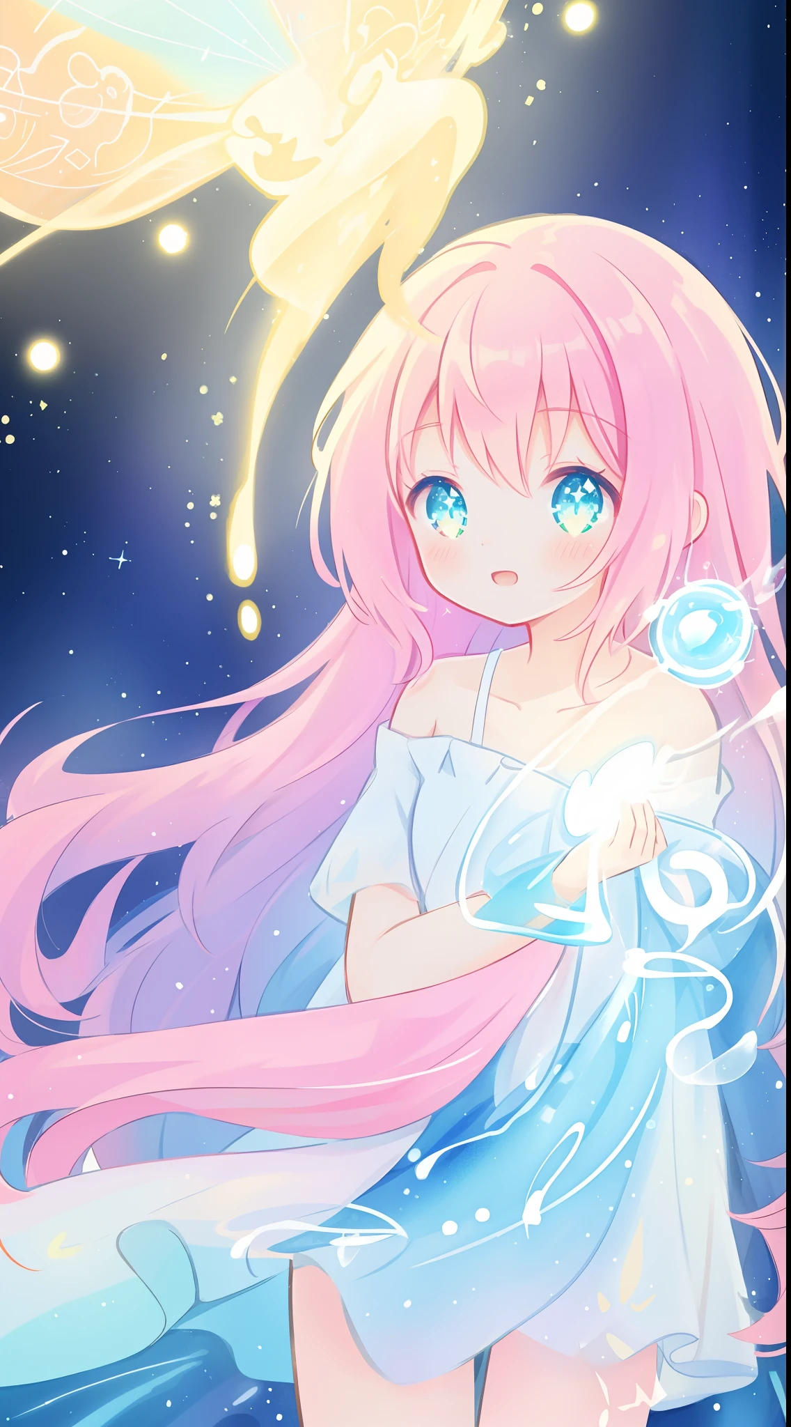 beautiful anime girl in colorful dress made of water, vibrant pastel colors, (colorful), magical liquid lights, colorful long hair made of liquid light, sparkling lines of light, inspired by Glen Keane, inspired by Lois van Baarle, disney art style, by Lois van Baarle, glowing aura around her, by Glen Keane, jen bartel, glowing lights! digital painting, flowing glowing hair, glowing flowing hair, beautiful digital illustration, fantasia background, whimsical, magical, fantasy, beautiful face, ((masterpiece, best quality)), intricate details, highly detailed, sharp focus, 8k resolution, sparkling detailed eyes, liquid watercolor