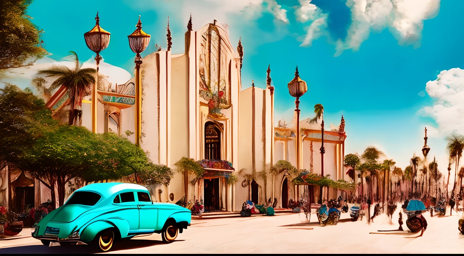 (best quality,4k,8k,highres,masterpiece:1.2),ultra-detailed,(realistic,photorealistic,photo-realistic:1.37),concept art,art nouveau,coastal city,1930s,Cuban architecture,Maya culture,blending,remnants of Maya culture,vibrant colors,grandiose buildings,narrow cobblestone streets,palm tree-lined boulevards,meticulously detailed facades,ornate balconies,fine art sculptures,floral motifs,exquisite stained glass windows,antique street lamps,hidden courtyards,lush tropical gardens,glimmering turquoise waters,Sunken Plaza with intricate mosaic patterns,public squares adorned with sculptures and fountains, bustling marketplaces with vibrant street life,artists painting en plein air,fashionable men and women in vintage attire,classic cars cruising along the promenade,cozy cafes serving aromatic coffee and Cuban delicacies,secluded beach coves with white sand and crystal-clear waters,ancient Mayan ruins blending harmoniously with the cityscape, ethereal sunlight casting a warm glow over the city, mesmerizing views of the sunset over the horizon, an enchanting atmosphere of nostalgia and timeless beauty.