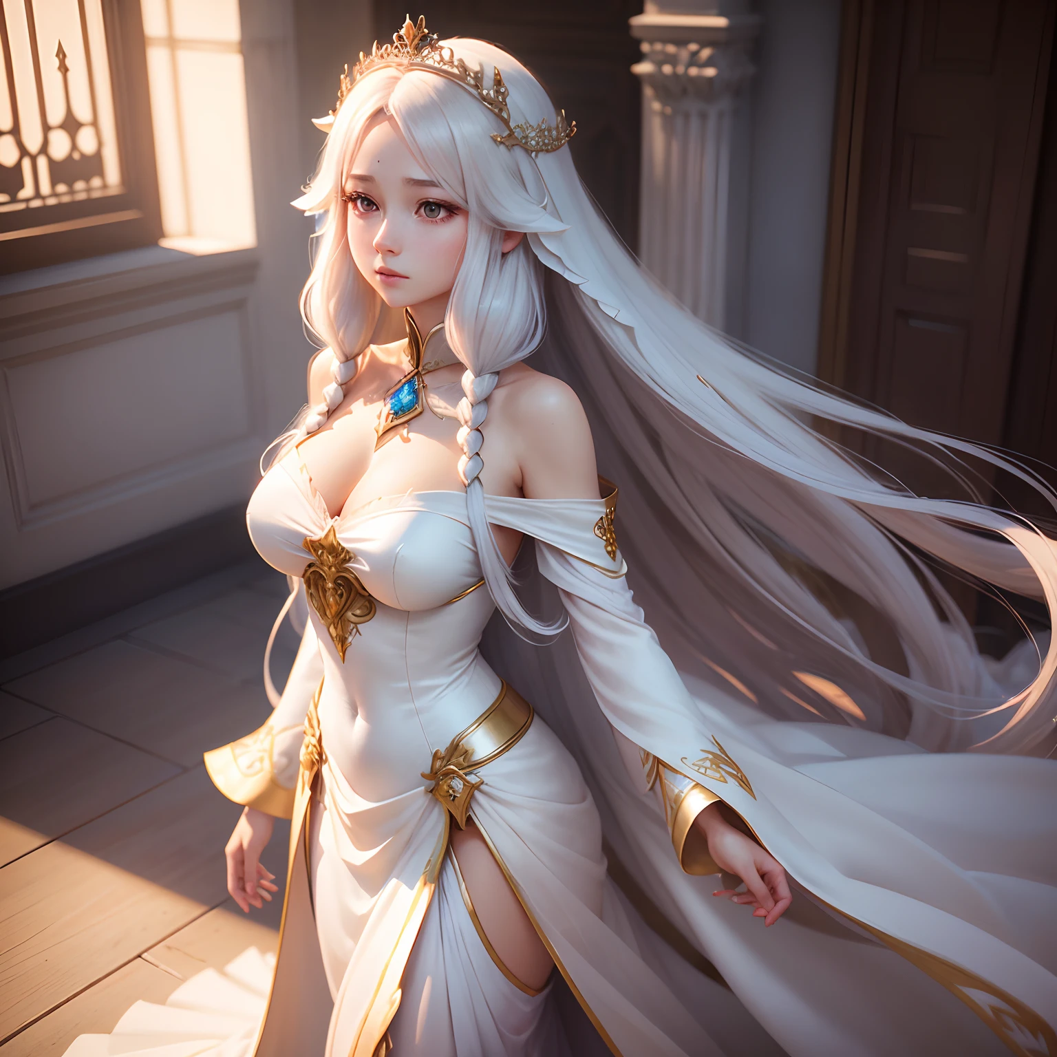 a close up of a woman with long hair wearing a white dress、3 d render character art 8 k、Beautiful Fantasy Goddess、8K High Quality Detail Art、Beautiful and Elegant Queen、Photorealistic anime girl rendering、((Beautiful Fantasy Goddess))、smooth anime cg art、Beautiful Princess、3D Anime Real、8K portrait rendering