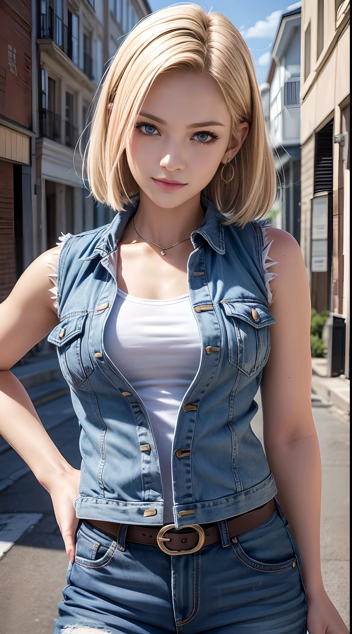 Short Hair　Blonde　Denim mini skirt　sexy　Squatting panchira