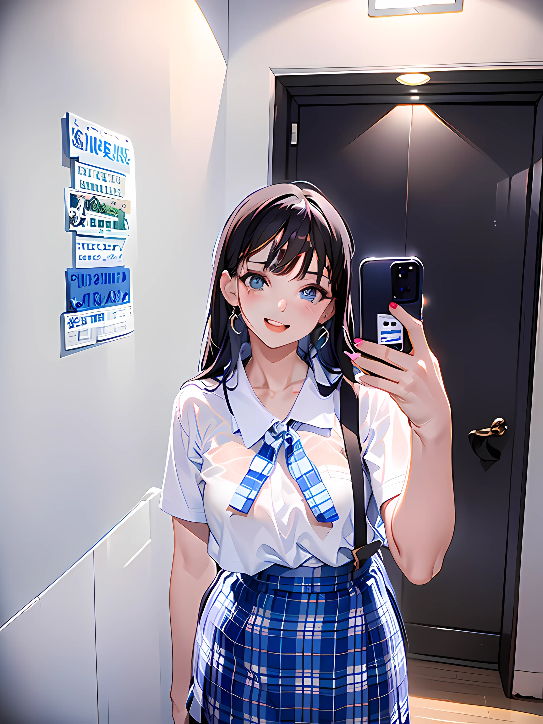 teens girl、mirror selfie、reverse bunnysuit、Ribbon Ties、A dark-haired、stright long hair、Crab crotch、​masterpiece、highcontrast、cinematlic lighting、Detailed shading、top-quality、Top image quality