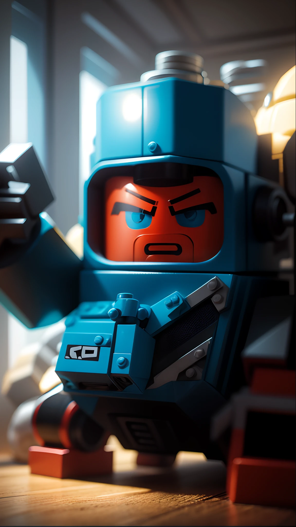 Lego Toy Movie. Giant head eat mini robot.