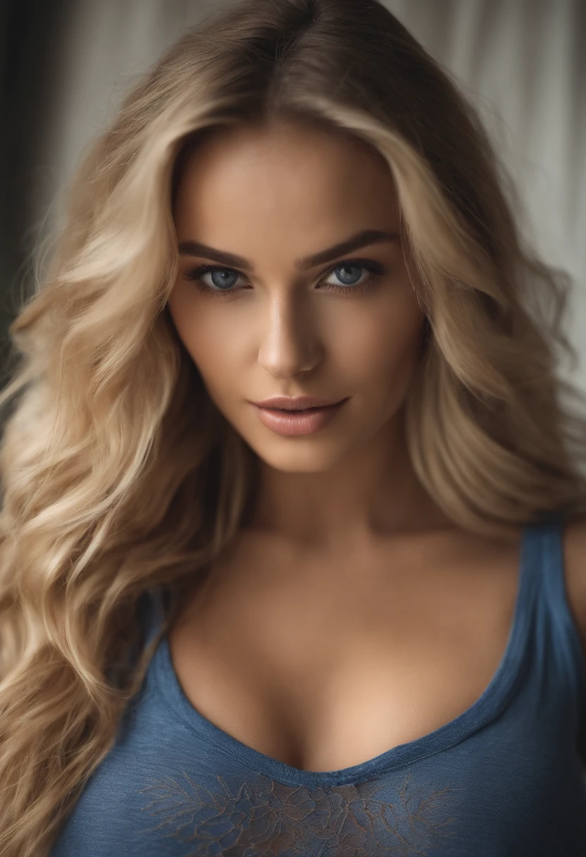 Woman with matching tank top and panties, fille sexy aux yeux bleus, Portrait Sophie Mudd, cheveux blonds et grands yeux, selfie of a young woman, ohne Maquillage, maquillage naturel, Look directly into the camera, Visage avec Artgram, dezentes Maquillage, Superbe photo du corps entier, dans la chambre, gros seins, Blonde, Latin, bikini smile ultrarealistic rome