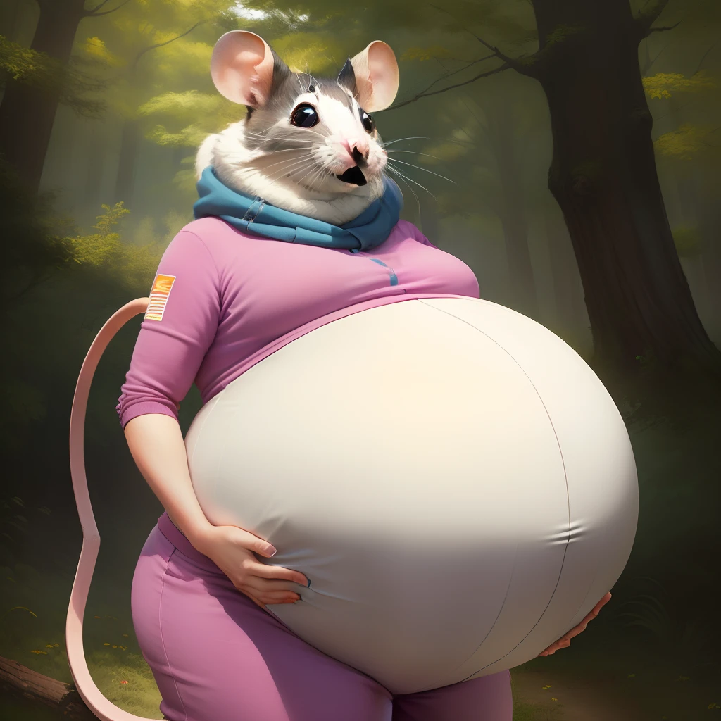 A mouse with a huge pregnant belly